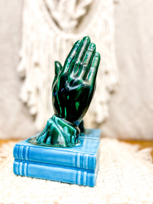 Ceramic Praying Hands Decor Bookends